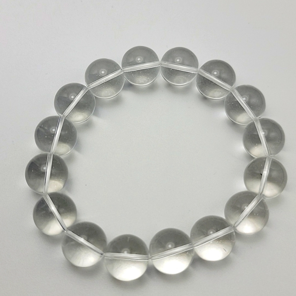 14mm Natural  Clear Quartz Natural Gemstone Crystal Round Beads Bracelet 6.75"